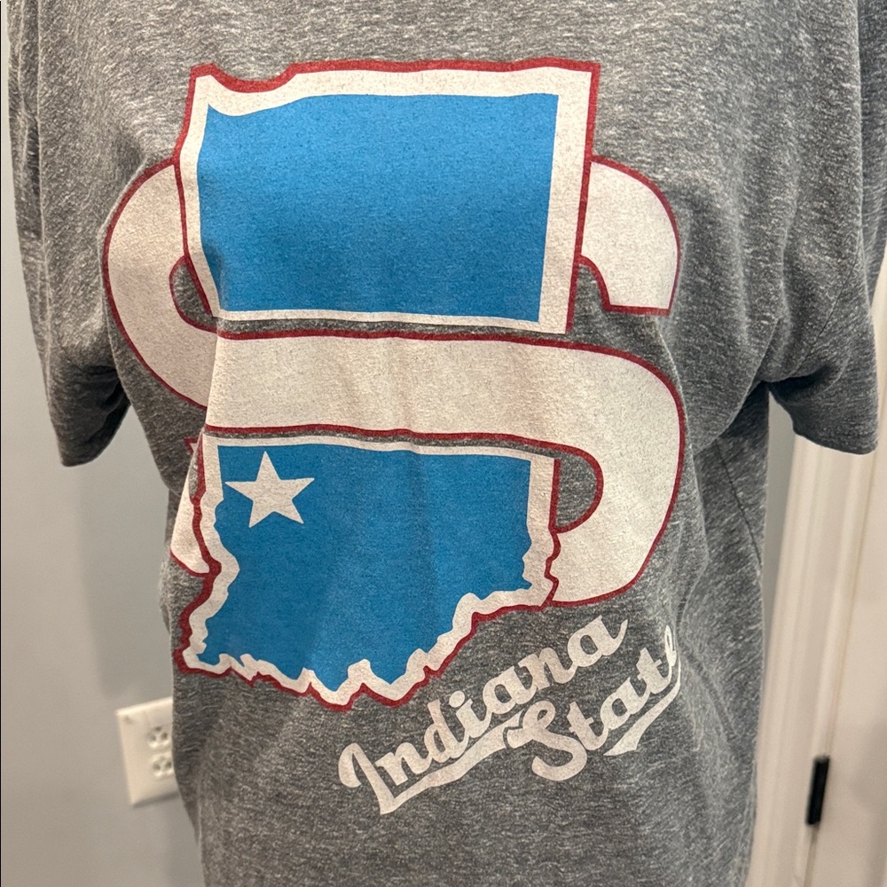 Vintage Gray Indiana State Tee with Blue Graphic - Picture 2 of 3
